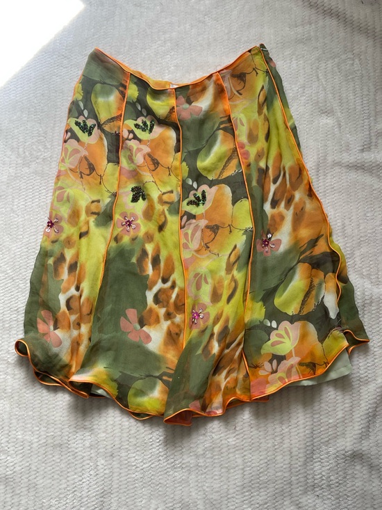 Lapis Dresses & Skirts - Lapis Sheer Skirt in Olive Green with Orange Trim